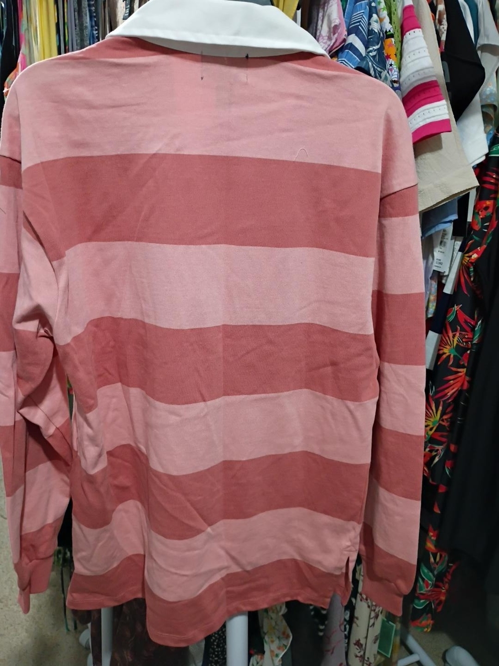 Lands' End Striped Rugby Polo - Dusty Rose & Blush - Picture 4 of 7